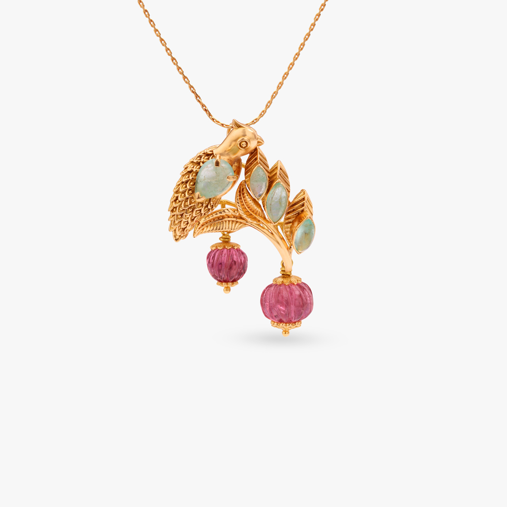 Perched Bloom Gold Pendant and Earrings Set,,hi-res image number null