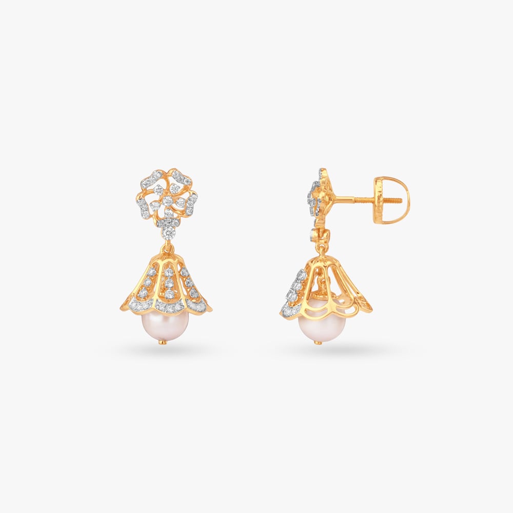 Pearl Diamond Jhumka Earrings,,hi-res image number null