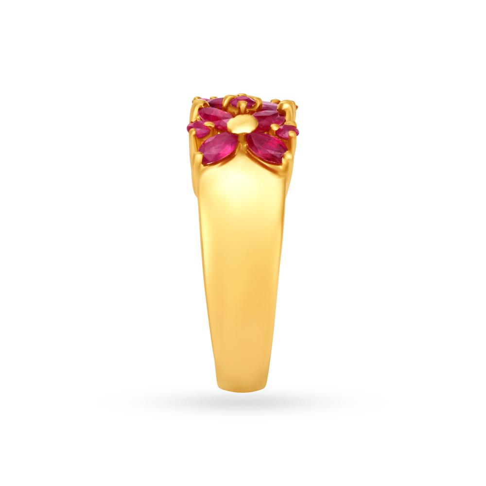 Dainty Floral Ruby Gold Finger Ring,,hi-res image number null