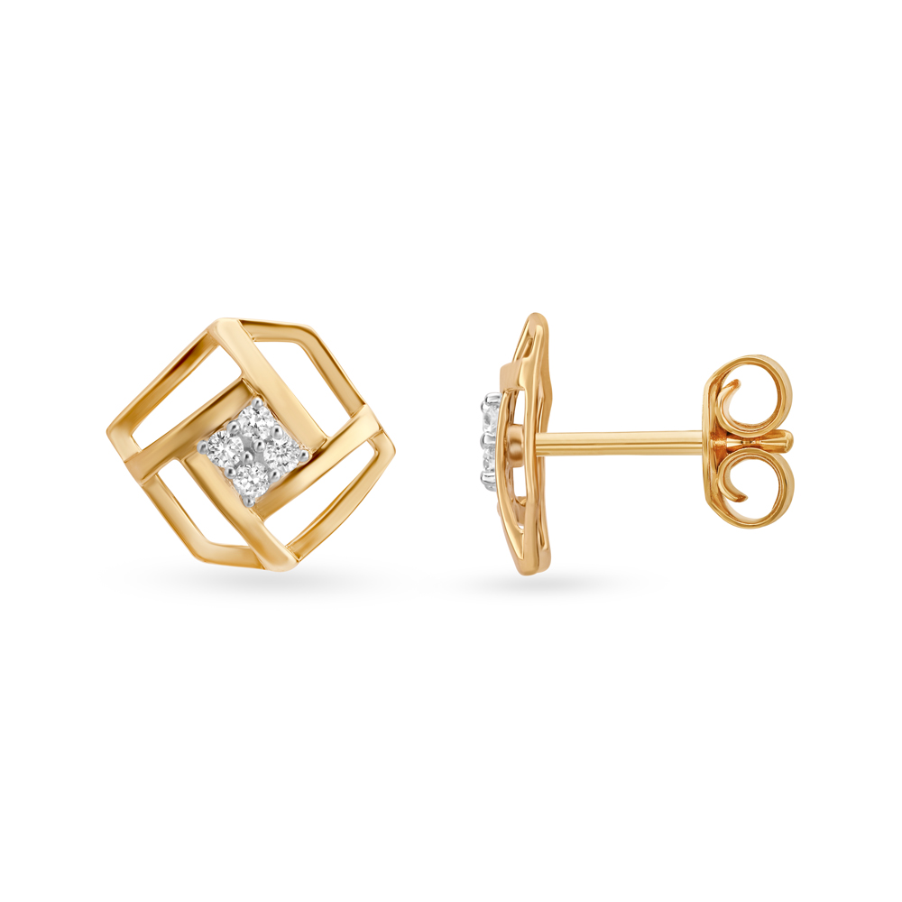 Geometric Stunning Gold and Diamond Stud Earrings,,hi-res image number null