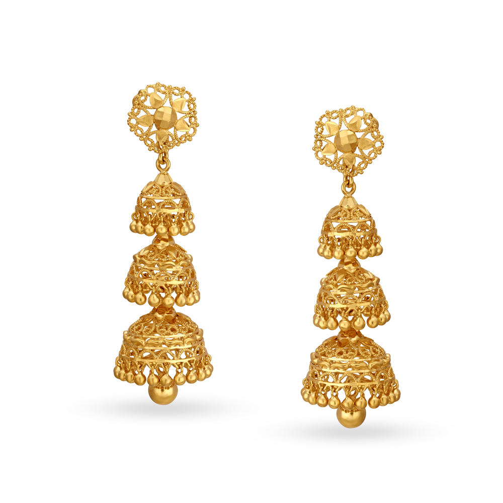 Traditional Dainty 3 Layer Gold Jhumkas,,hi-res image number null