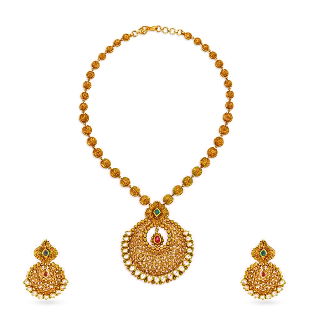 Majestic Chand Bali Gold Necklace Set,,hi-res image number null