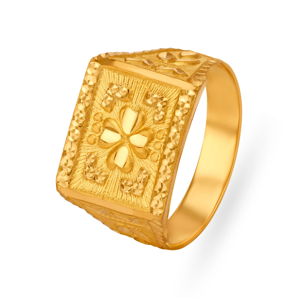 Bold Floral Gold Finger Ring for men,,hi-res image number null