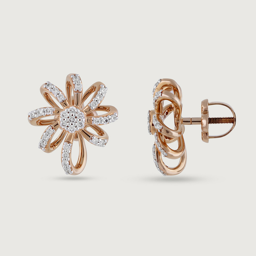 Sparkling Daisy Gold & Diamond Stud Earrings,,hi-res image number null