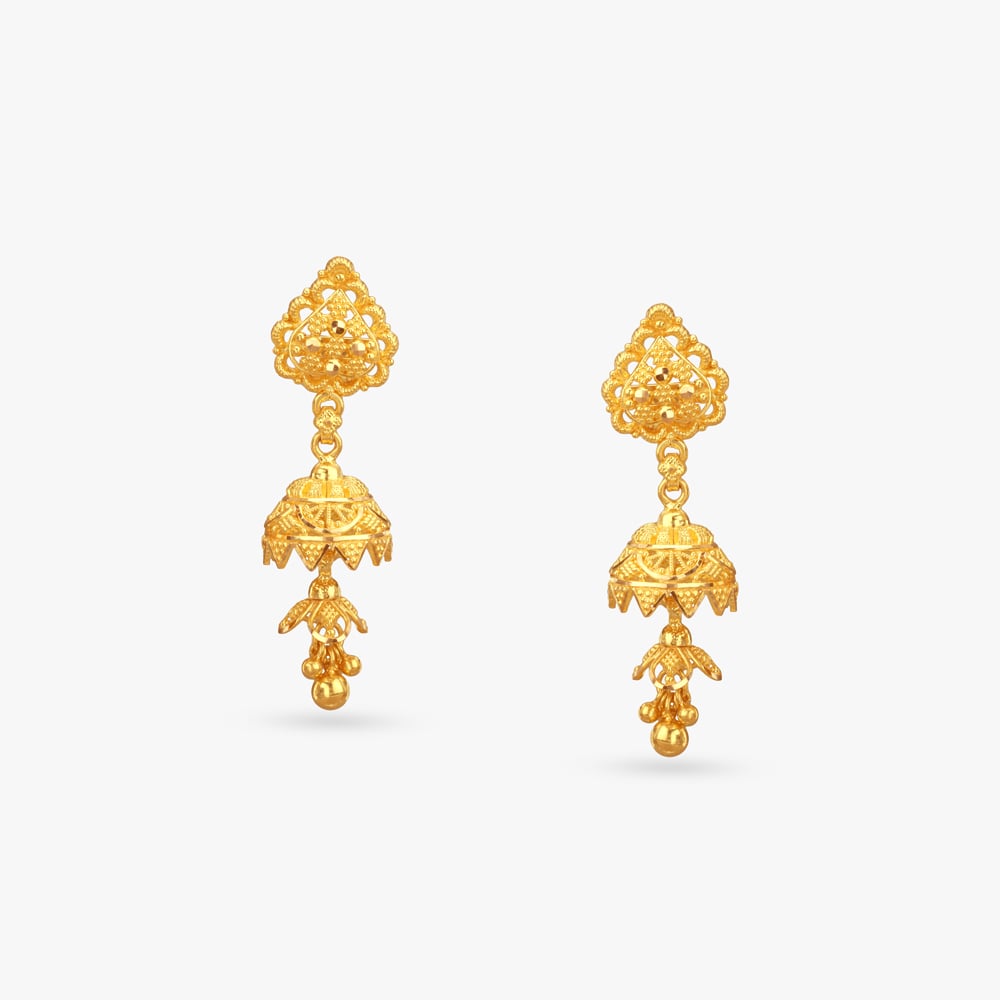 

Twin Dome Gold Jhumka Earrings