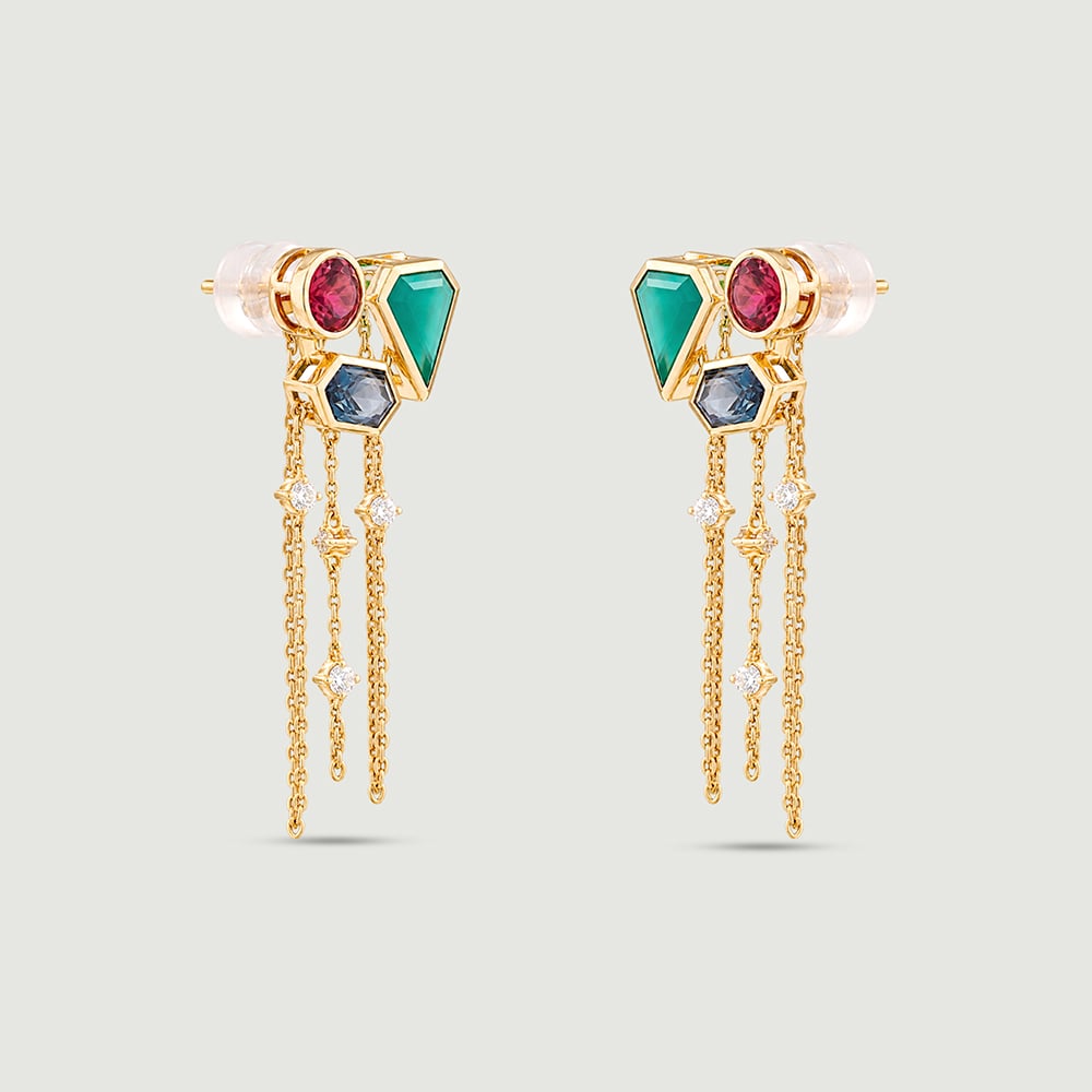 Harmonious Cascading Onyx Topaz and Garnet Drop Earrings,,hi-res image number null