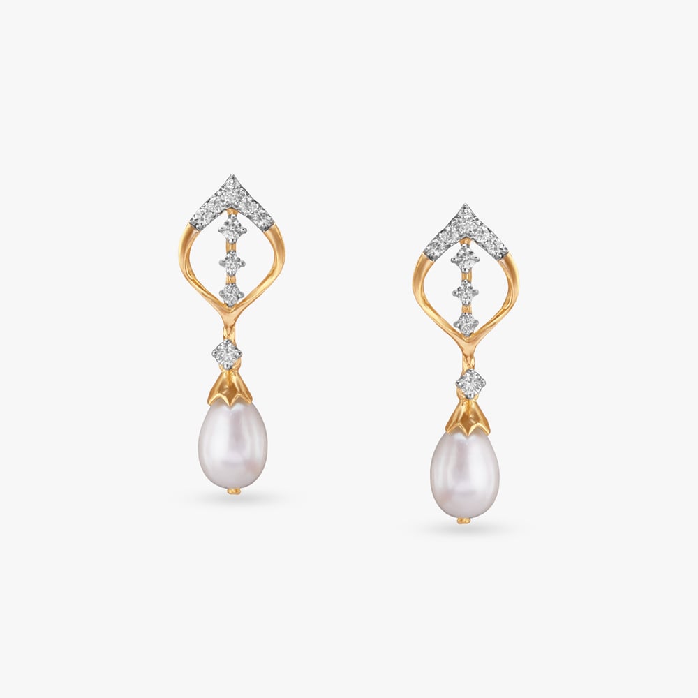 Crowned Pearl Diamond Drop Earrings,,hi-res image number null