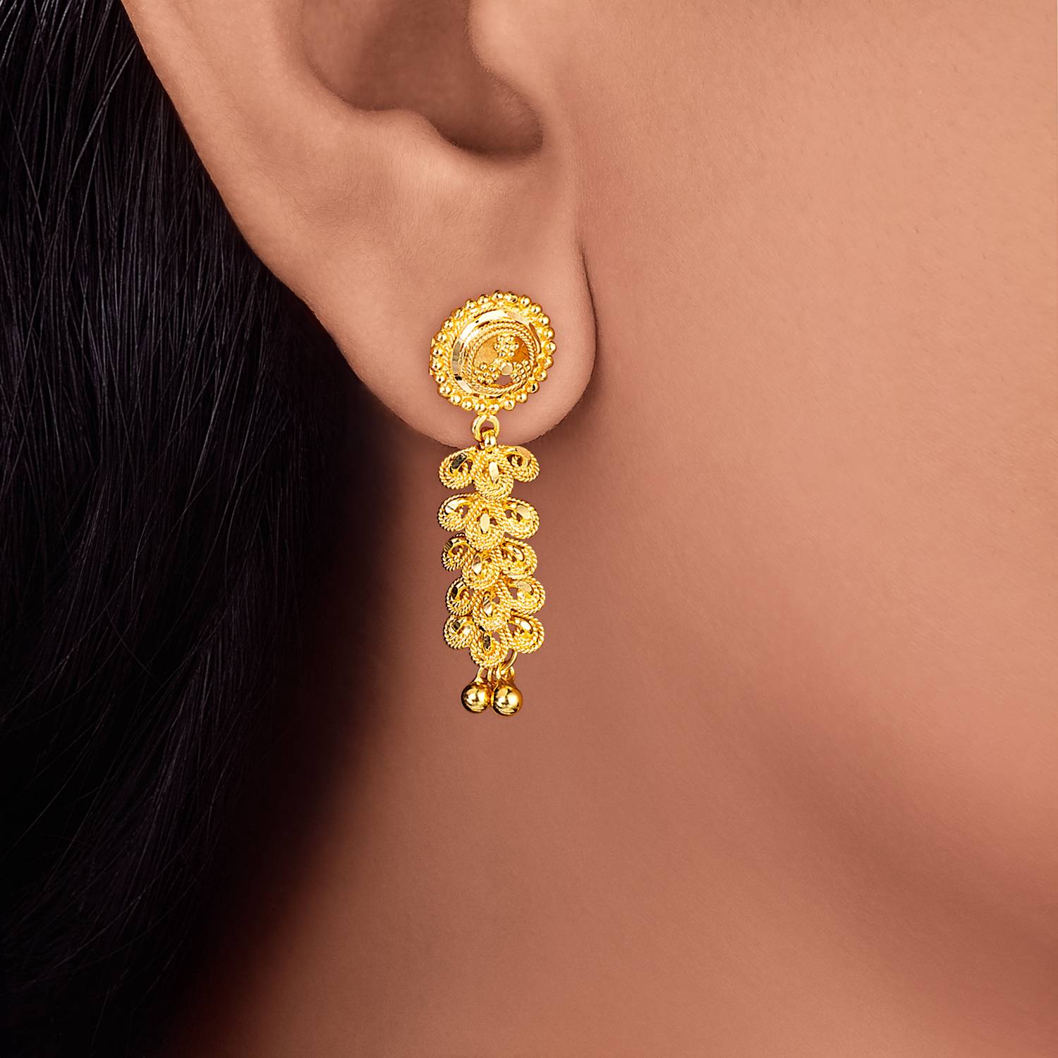 Floral Yellow Gold Drop Earrings,,hi-res image number null