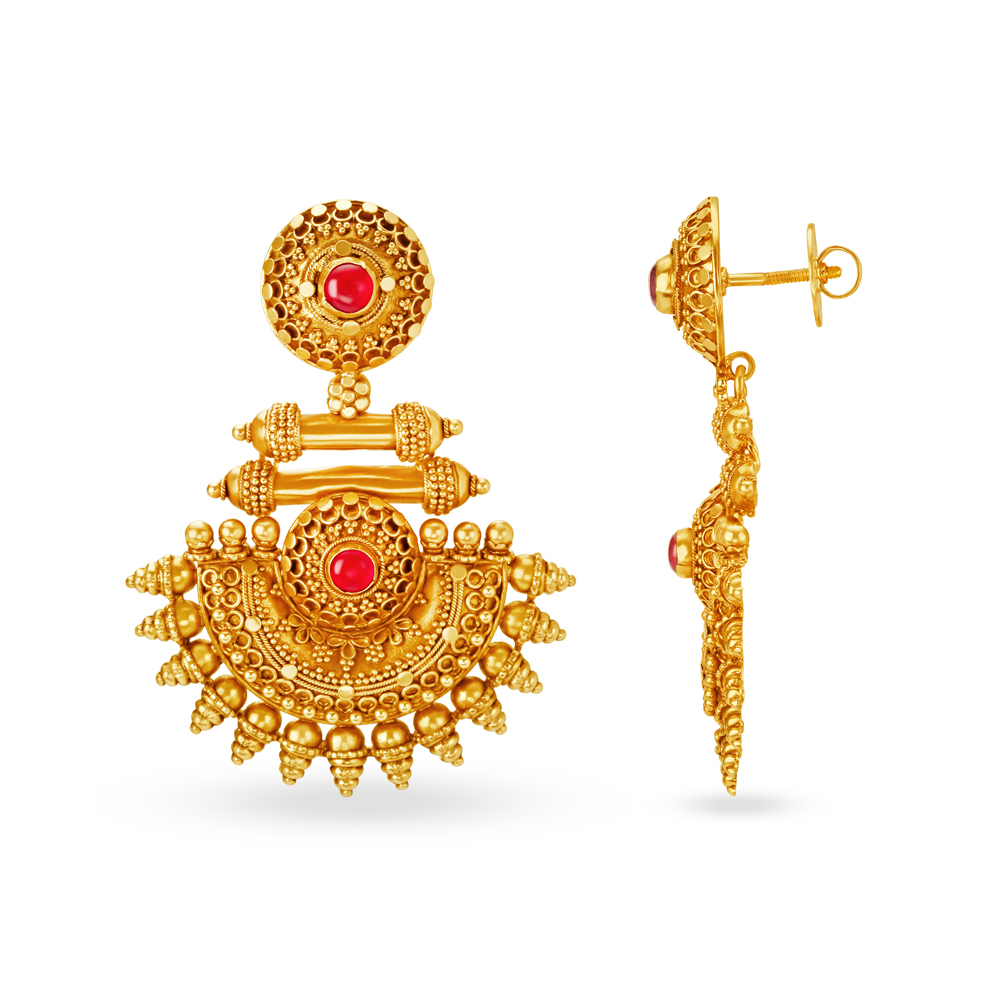 Marvellous 22 Karat Yellow Gold And Stone Earrings,,hi-res image number null