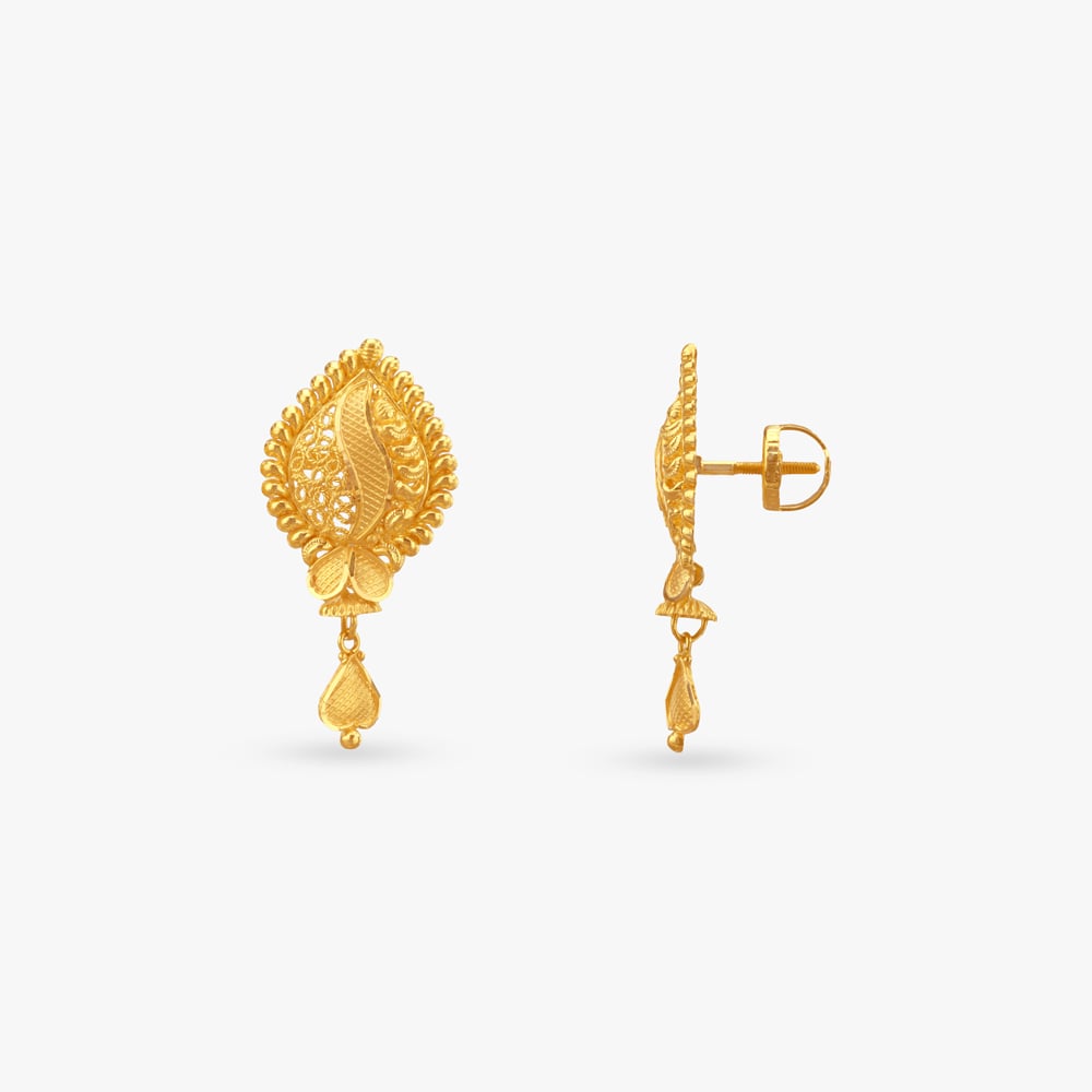

Leafy Frame Gold Drop Earrings