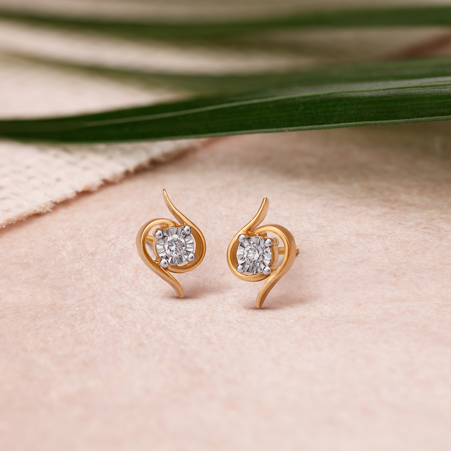 Spiral Single Stone Diamond Stud Earrings,,hi-res image number null