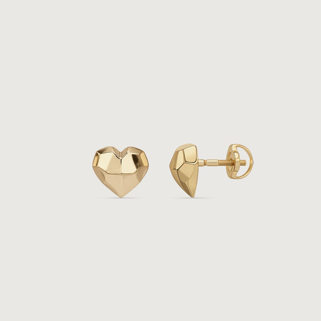 Faceted Heart Gold Stud Earrings,,hi-res image number null