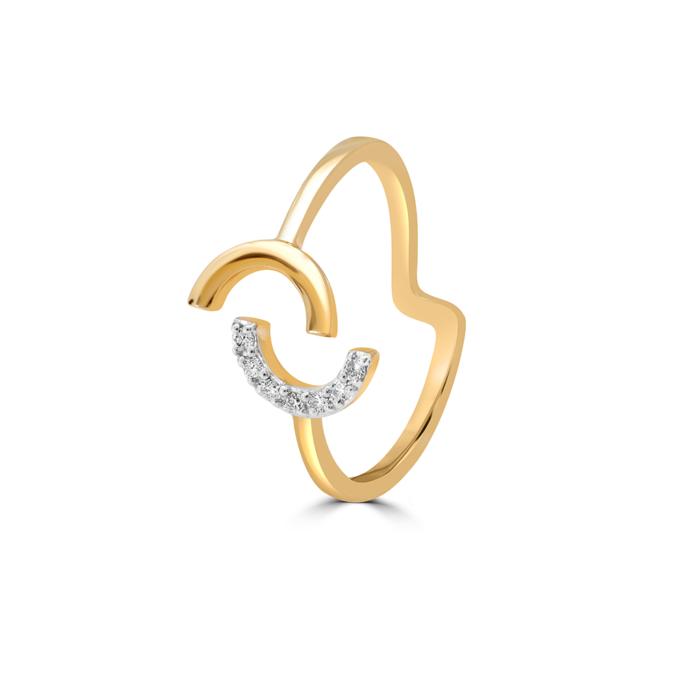 14KT Adjustable Golden Crescent Diamond Ring,,hi-res image number null