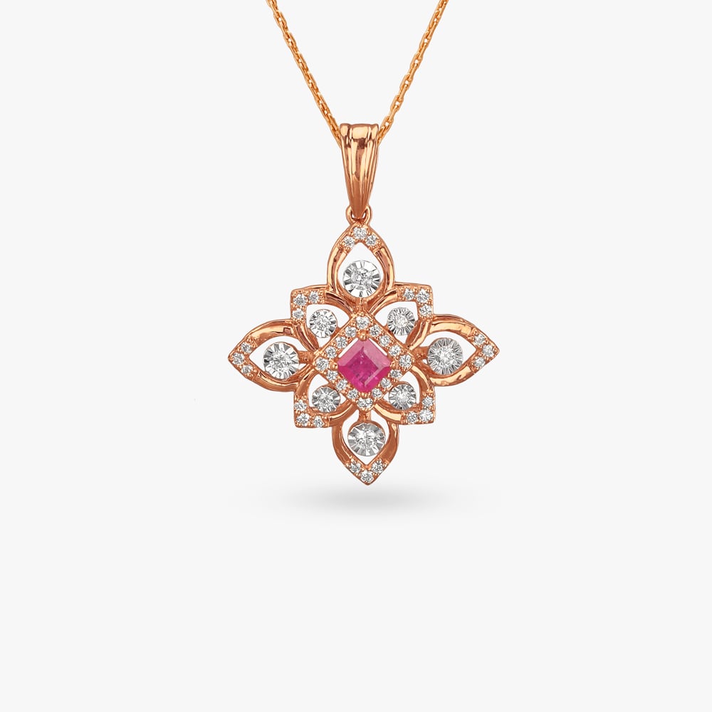 Ruby Blossom Diamond Pendant and Earrings Set,,hi-res image number null
