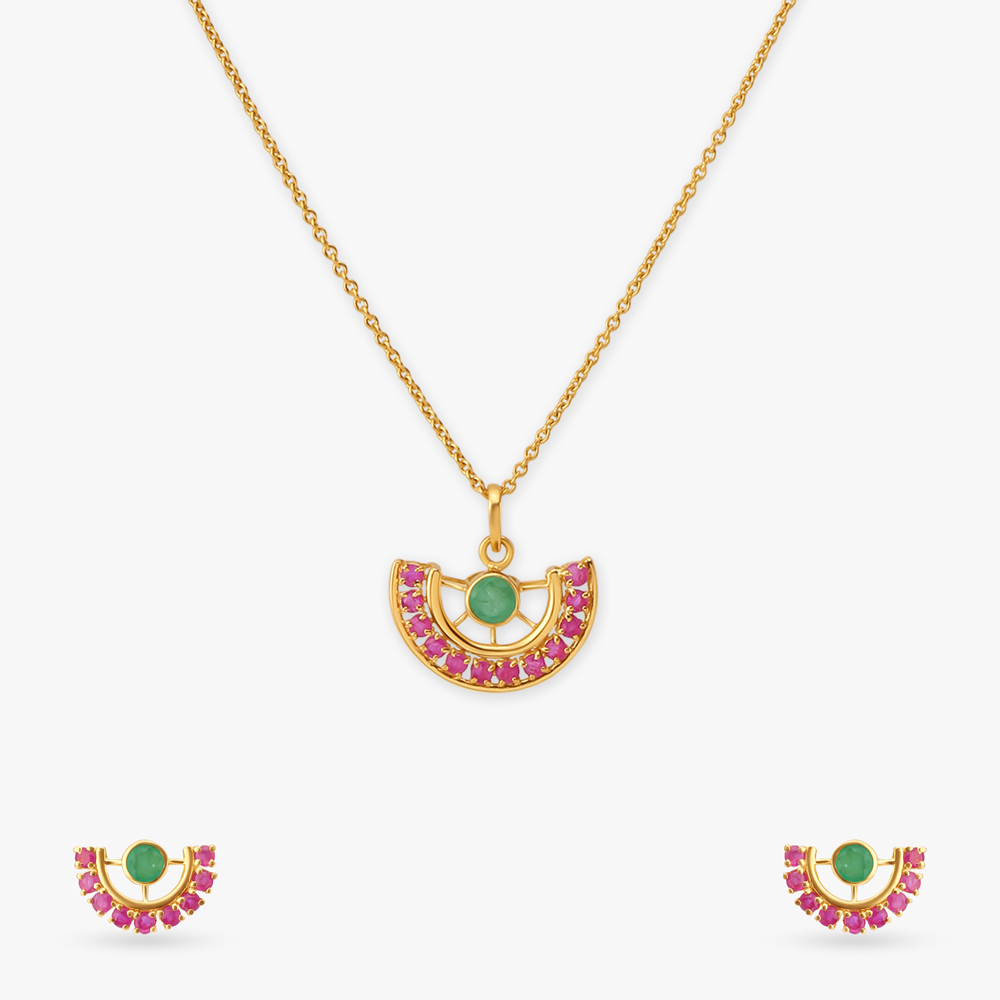 Crescent Pendant with Chain and Earrings Set,,hi-res image number null