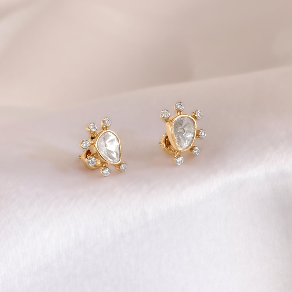 Radiant Halo Polki Diamond Stud Earrings,,hi-res image number null