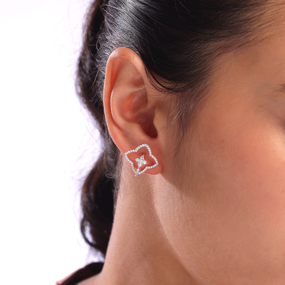 Chic Floral Gold & Diamond Hoop Earrings,,hi-res image number null