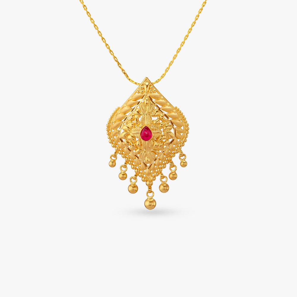 Crimson Leaf Gold Pendant and Earrings Set,,hi-res image number null