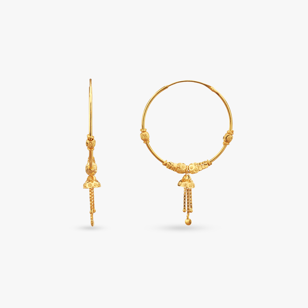 Cone Charm Gold Hoop Earrings,,hi-res image number null
