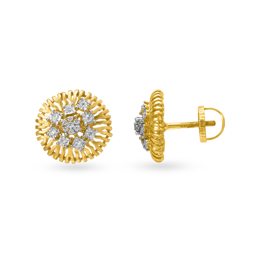 Minimalistic Gleaming Gold and Diamond Pendant and Earrings Set,,hi-res image number null