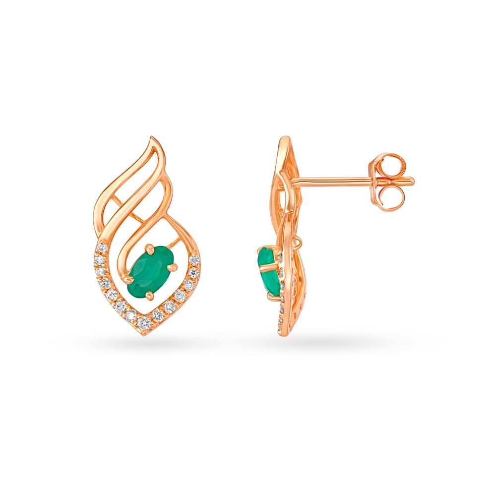 Charming Diamond Stud Earrings in Rose Gold with Onyx,,hi-res image number null