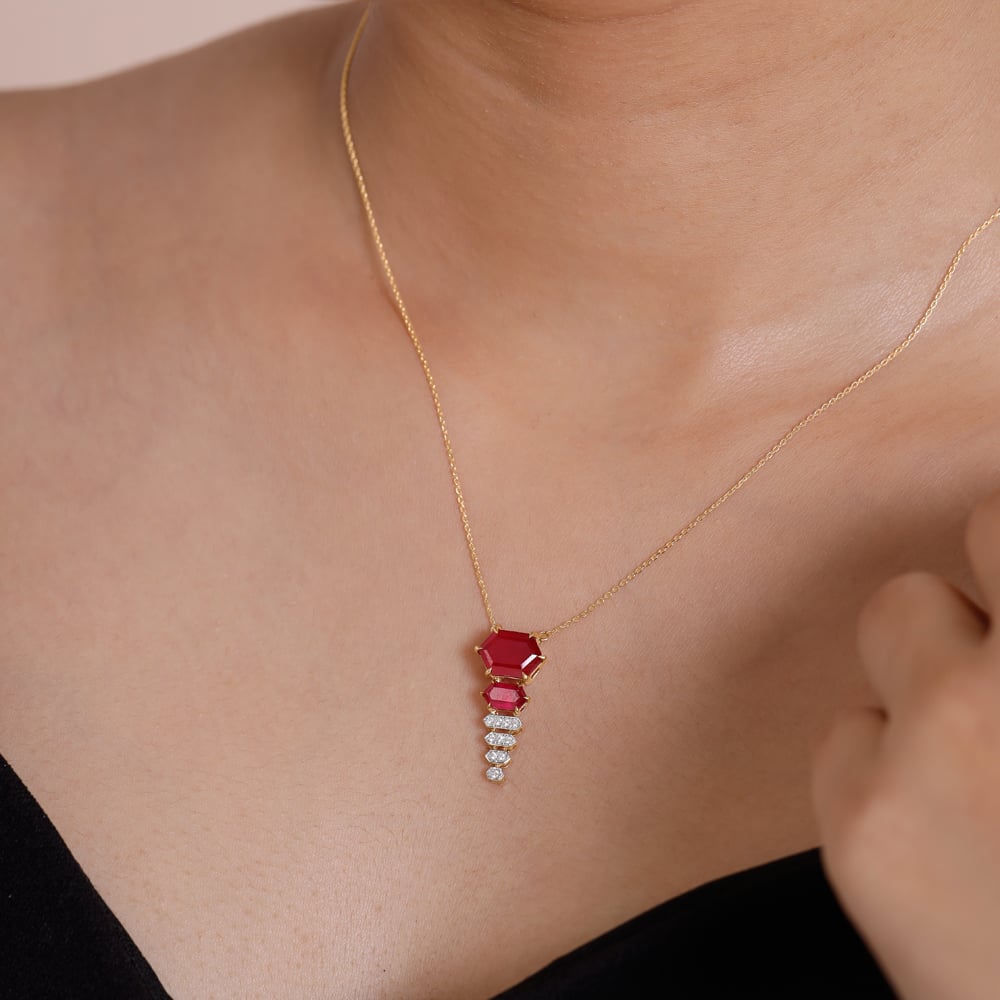 Dramatic Red Lariat Gold Necklace,,hi-res image number null