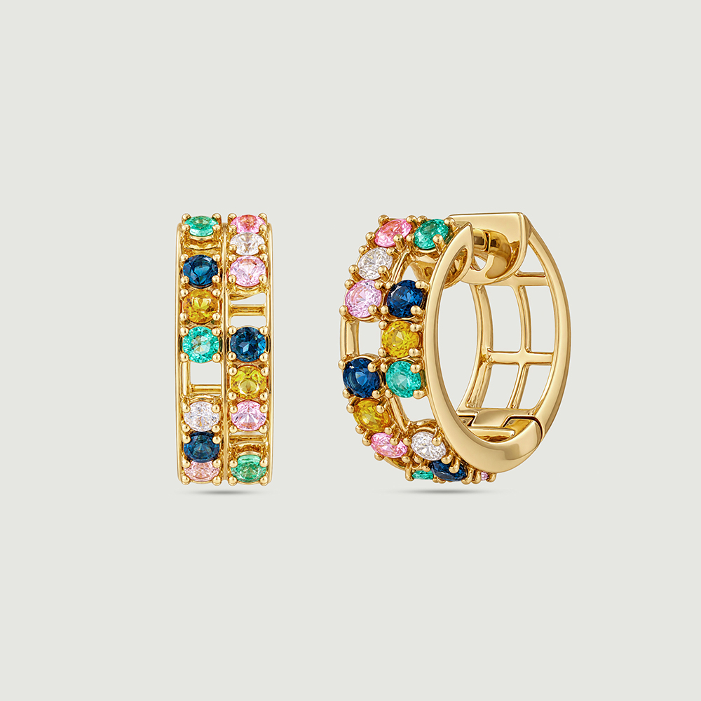 Vibrant Mosaic Multicolour Hoop Earrings,,hi-res image number null