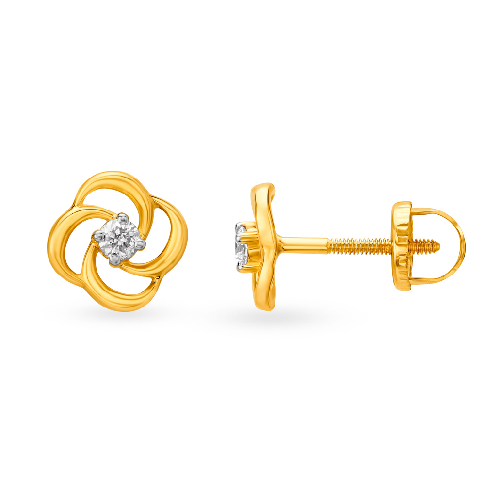 Traditional Spiral Gold and Diamond Stud Earrings,,hi-res image number null