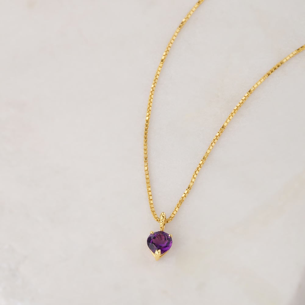 Heart of Amethyst 14 Kt Gold Chain and Pendant,,hi-res image number null