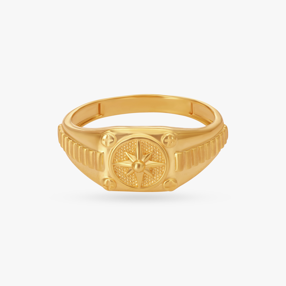 Unique Star Carved Gold Finger Ring For Men,,hi-res image number null