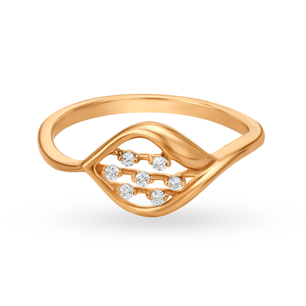 Glimmering 18 Karat Rose Gold And Diamond Leaf Finger Ring,,hi-res image number null