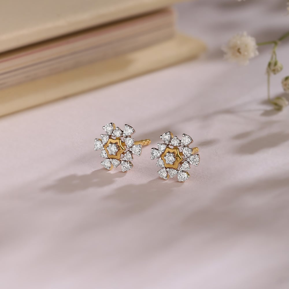 Gleaming Sunburst Gold & Diamond Stud Earrings,,hi-res image number null