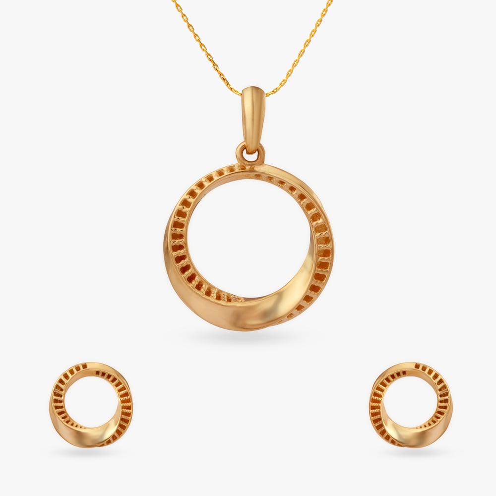 

Radiant Spiral Gold Pendant and Earrings Set