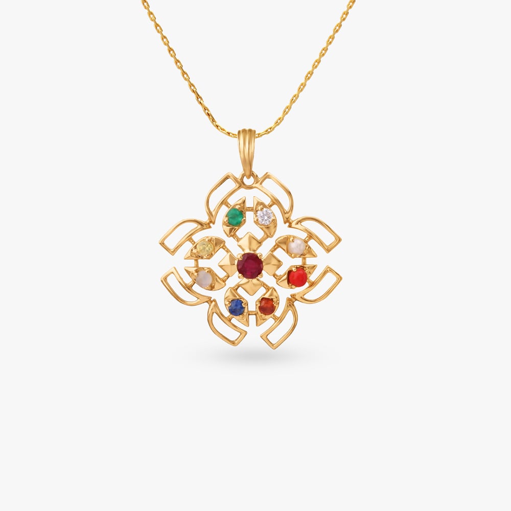 

Lattice Navratna Diamond Pendant