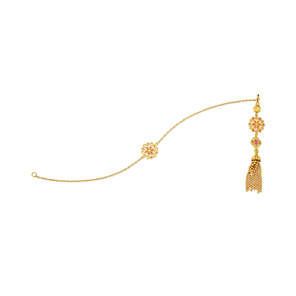Ethereal Gold Rakhi Bracelet with Beaded Tassle,,hi-res image number null