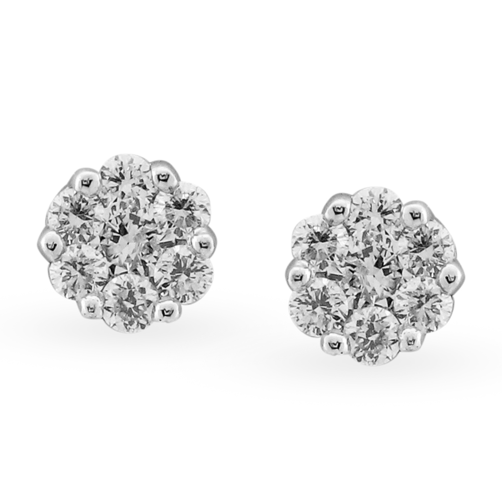 Charming Solitaire Look Floral White Gold and Diamond Stud Earrings,,hi-res image number null