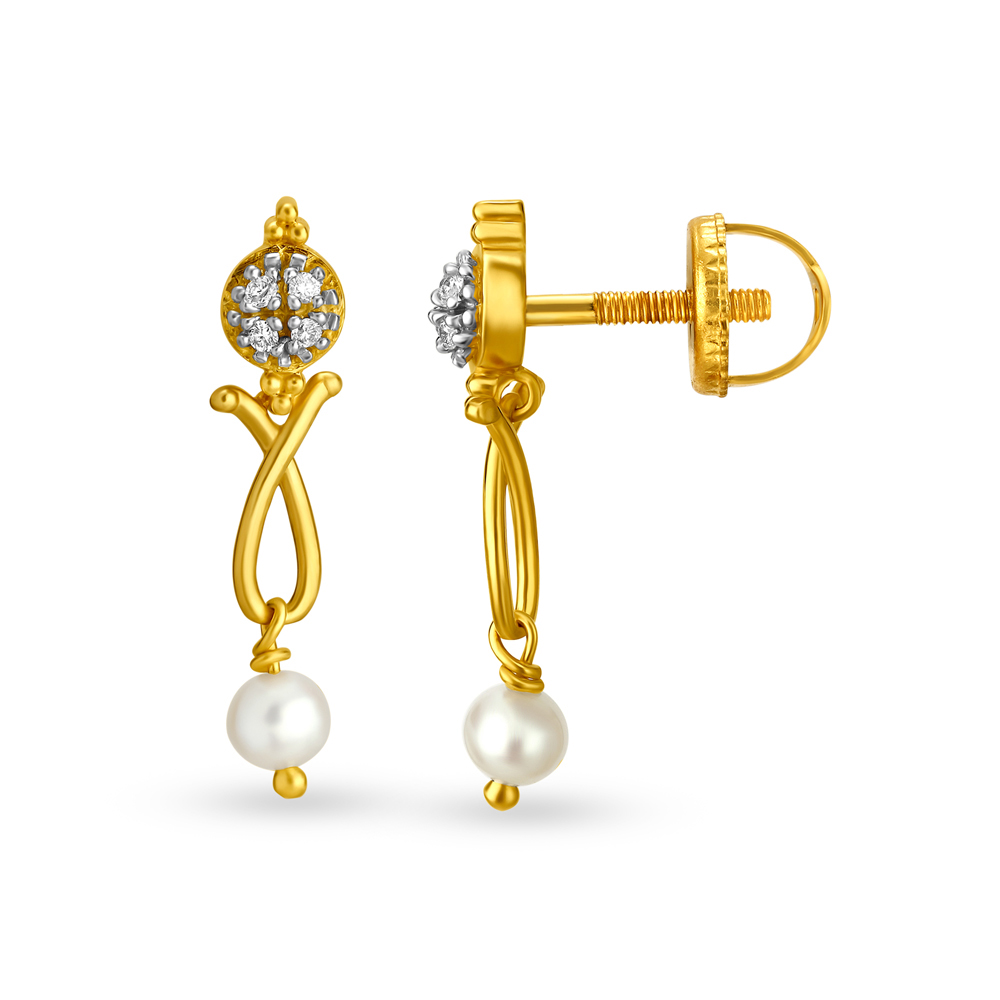 Lustrous Diamond and Pearl Gold Drop Earrings,,hi-res image number null