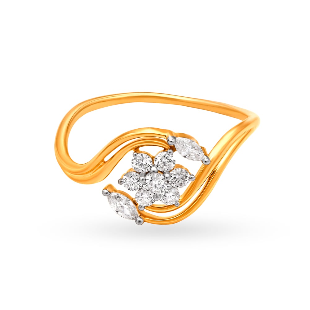 Scintillating 18 Karat Yellow Gold And Diamond Floral Ring,,hi-res image number null