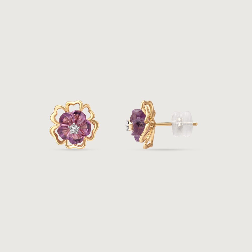 Floral Finesse Amethyst & Diamond Stud Earrings,,hi-res image number null
