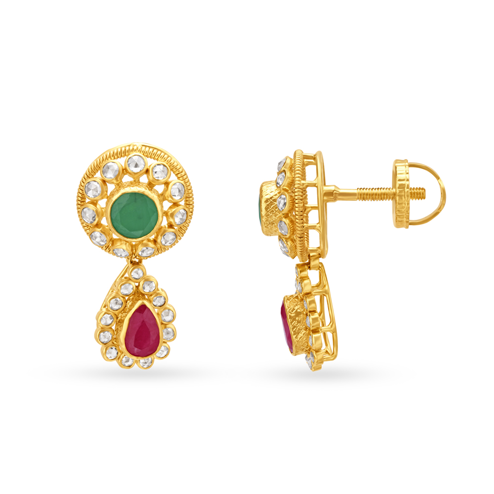 Emerald and Ruby Gold Drop Earrings,,hi-res image number null