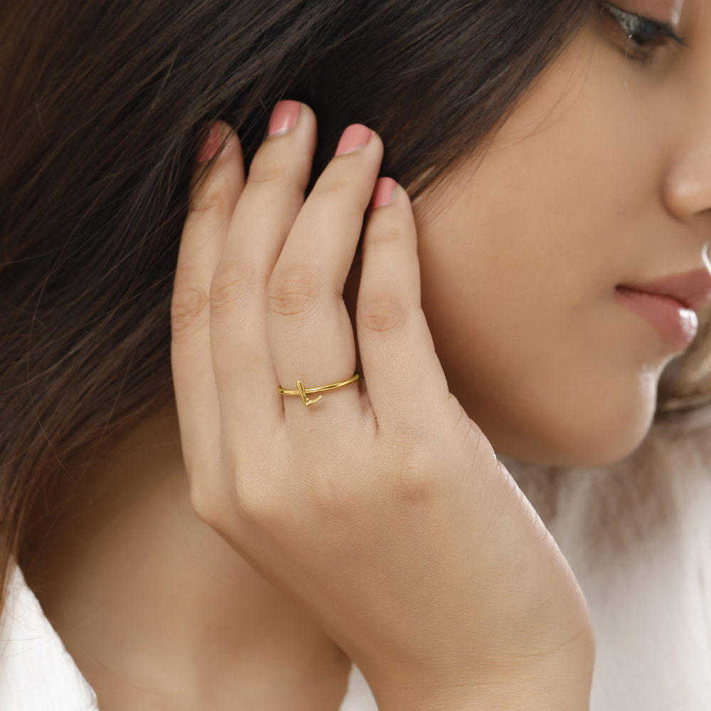 Letter L 14KT Yellow Gold Initial Ring