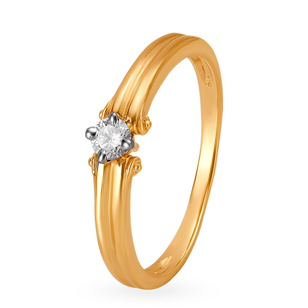 

Ridged Single Stone Diamond Ring