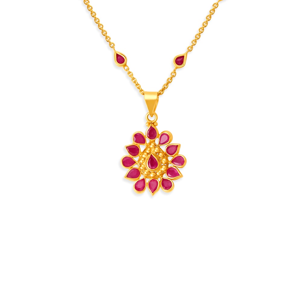 Gleaming Ruby Petal Pendant with Chain,,hi-res image number null