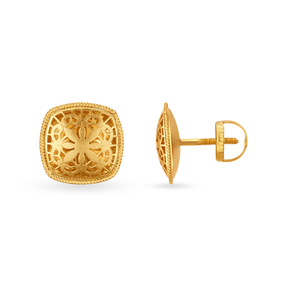 Striking Floral Gold Stud Earrings,,hi-res image number null