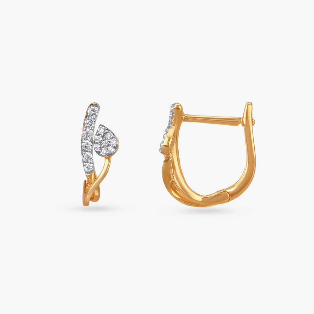 Abstract Leaf Diamond Hoop Earrings,,hi-res image number null
