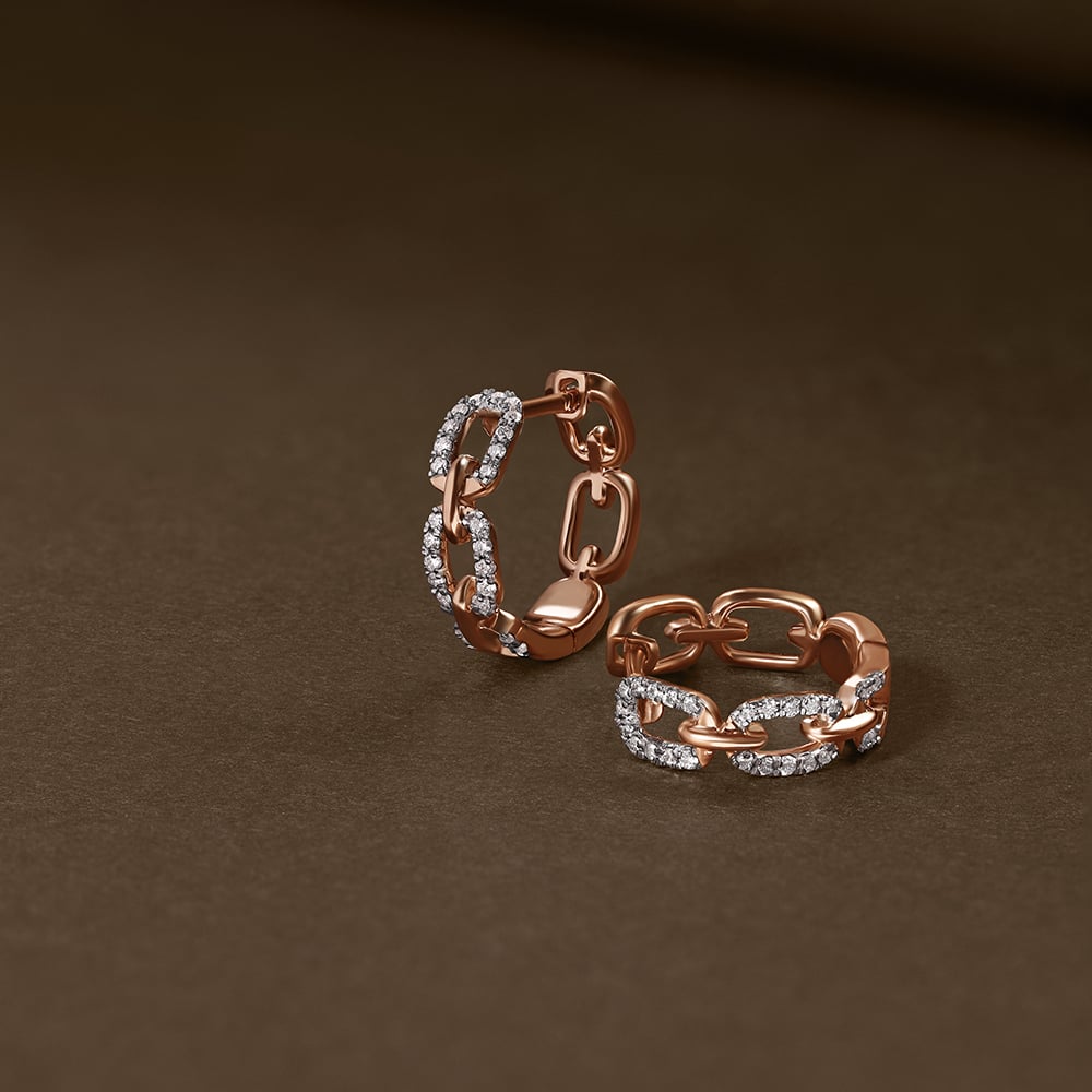 Elegant Link Diamond Hoop Earrings,,hi-res image number null