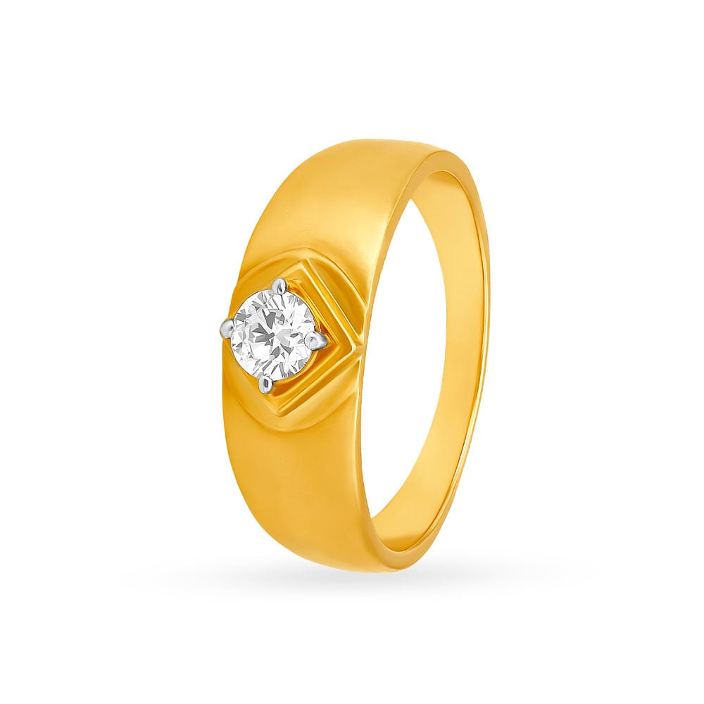 Geometric 18 Karat Yellow Gold Solitaire Finger Ring
