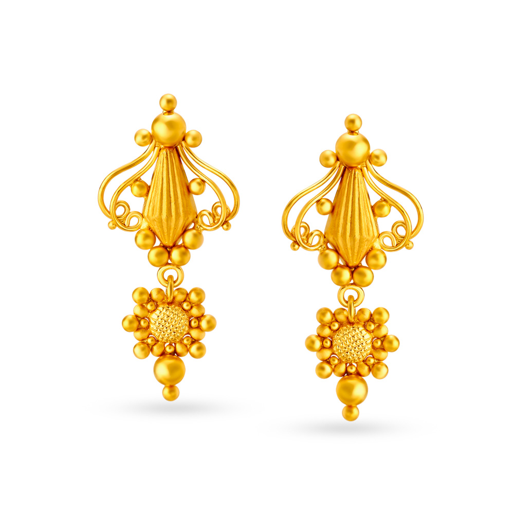Captivating Gold Drop Earrings with Black Beads