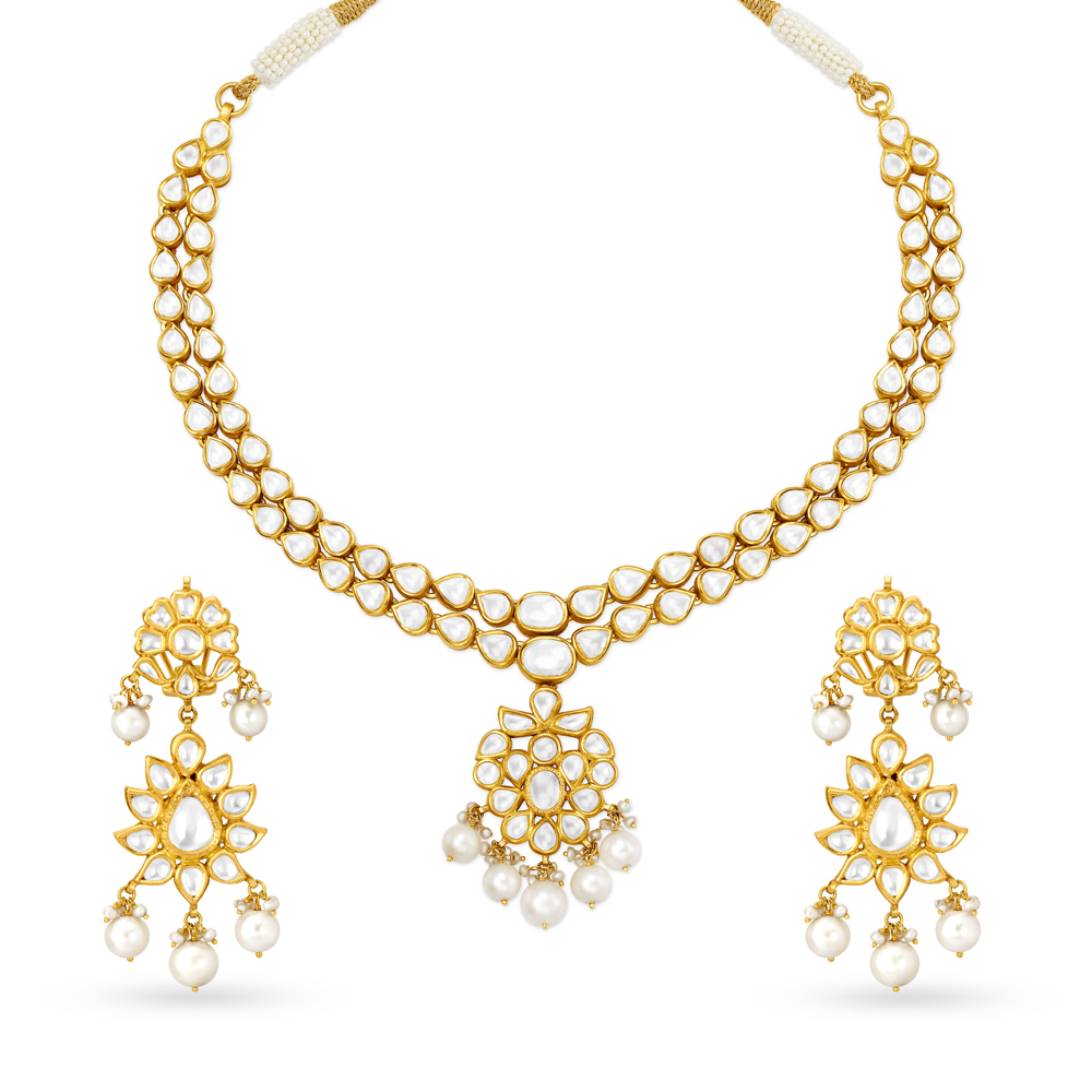 Wondrous Floral Gold Necklace Set,,hi-res image number null