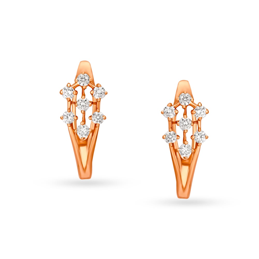 Unique Rose Gold and Diamond Hoop Earrings,,hi-res image number null